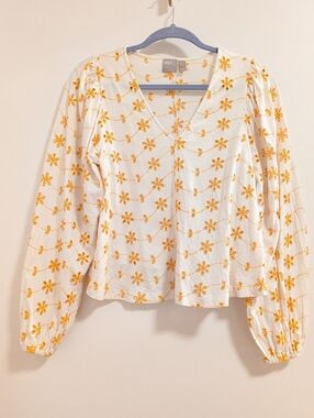 ASOS White Blouse with Yellow Floral Embroidery